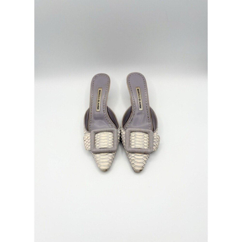 Manolo Blahnik Purple & White Snakeskin Embossed Maysale Mules Size EU 35.5